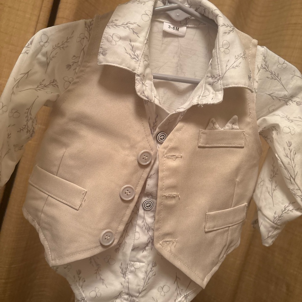 Charming Kids Cream Vest, shirt and Bow Tie Set